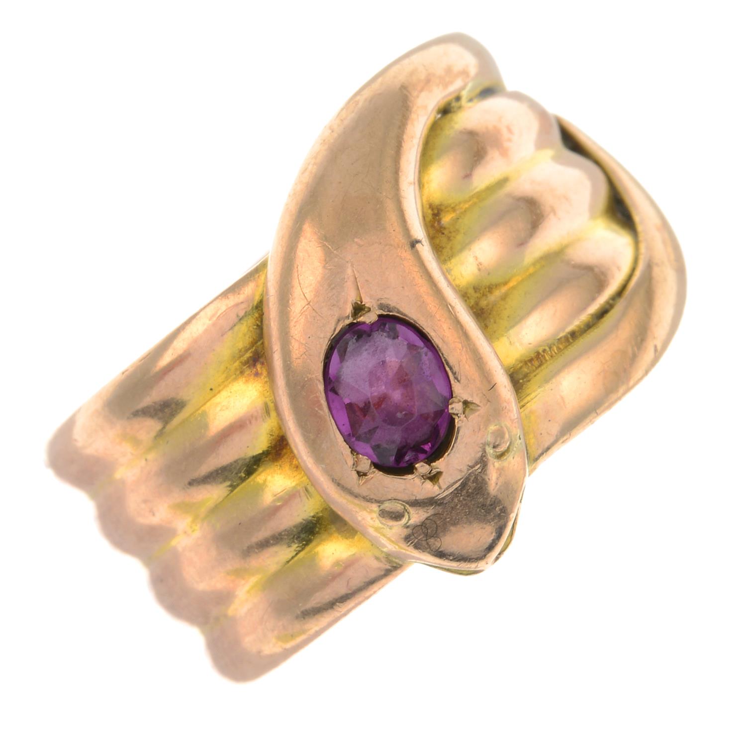 An early 20th century 9ct gold snake ring,