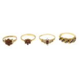 9ct gold garnet and cubic zirconia cluster ring,