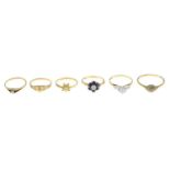 Two 9ct gold diamond single-stone rings,