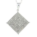 A 9ct gold diamond pendant, with 9ct gold chain.Total diamond weight 0.85ct.