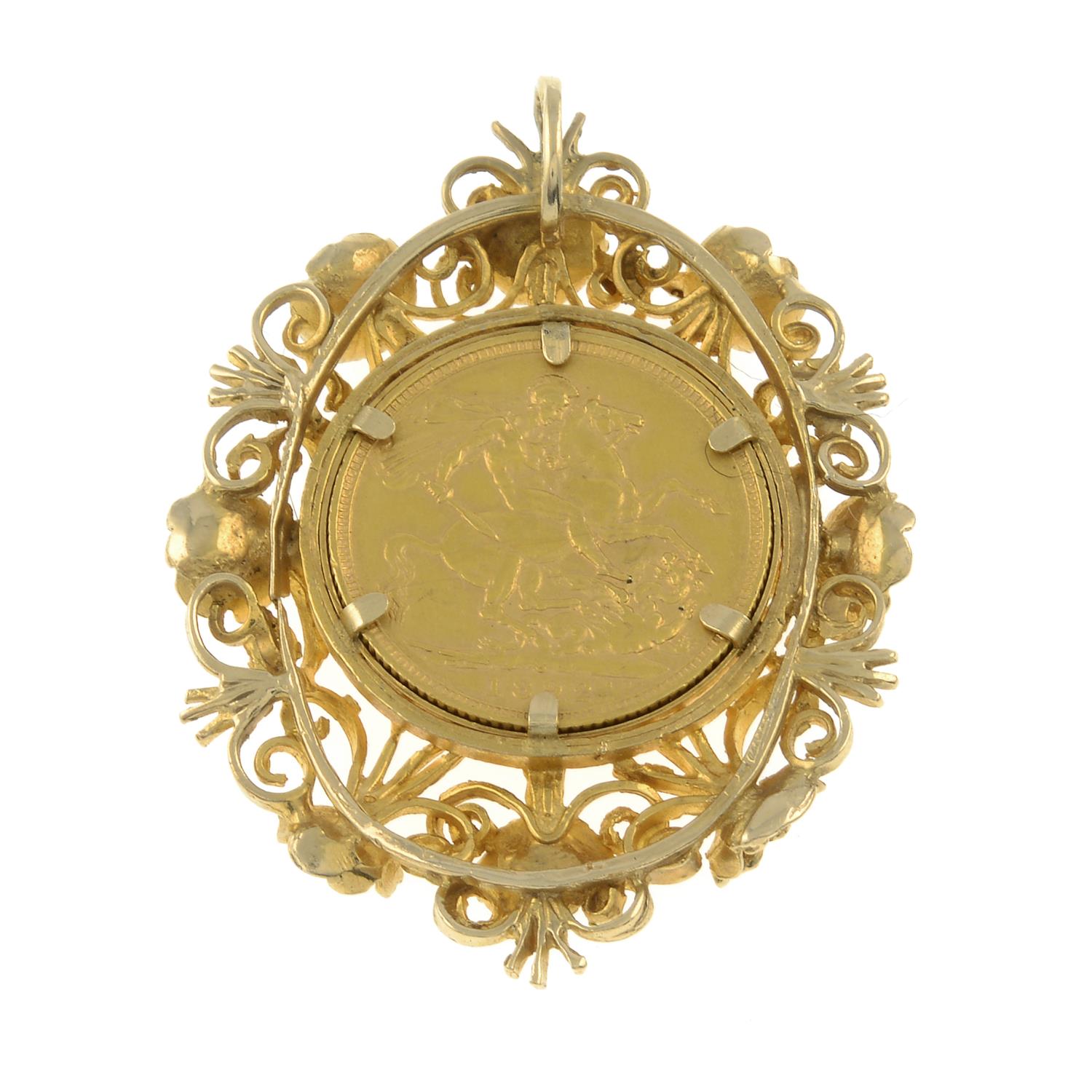 A 9ct gold full sovereign pendant.Sovereign dated 1892. - Image 2 of 2