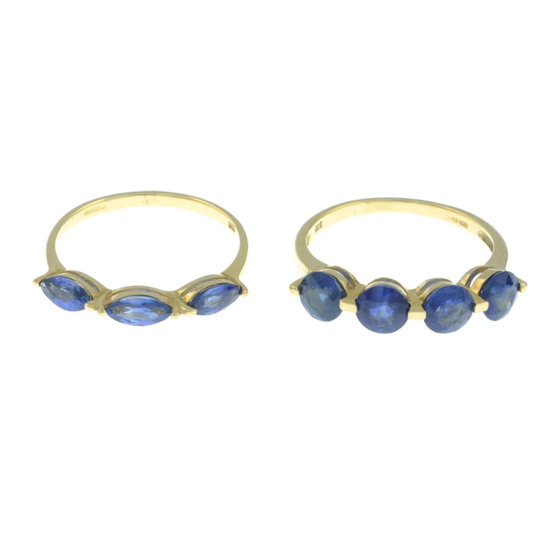 Two 9ct gold sapphire rings.Hallmarks for 9ct gold.
