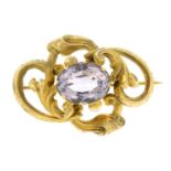 A mid Victorian gold amethyst brooch.Length 5cms.