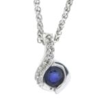 A sapphire and diamond pendant, with 9ct gold chain.Pendant stamped 375.