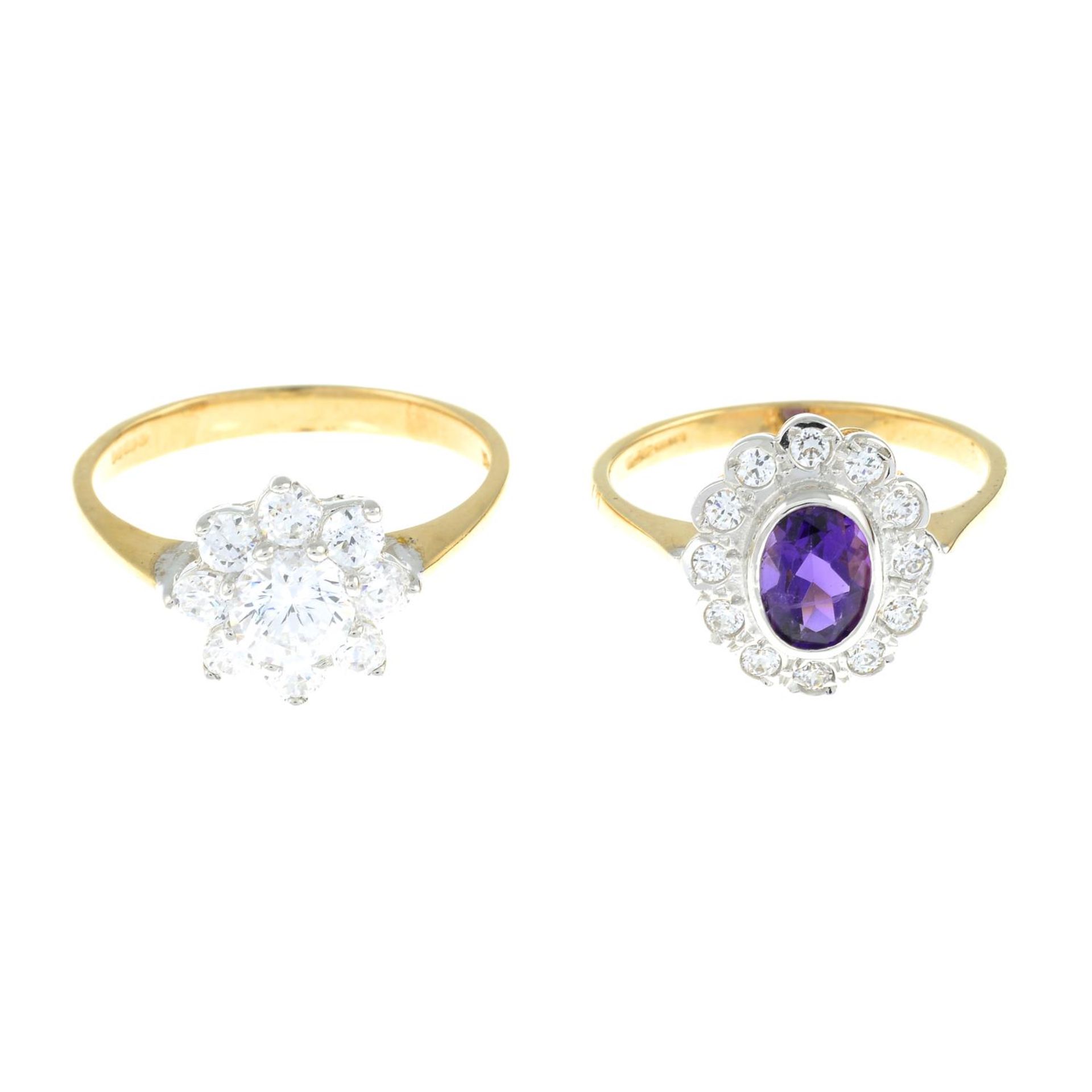 9ct gold amethyst and cubic zirconia cluster ring,
