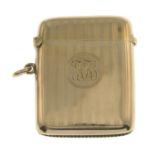 An early 20th century 9ct gold vesta case.Hallmarks for Birmingham, 1919.