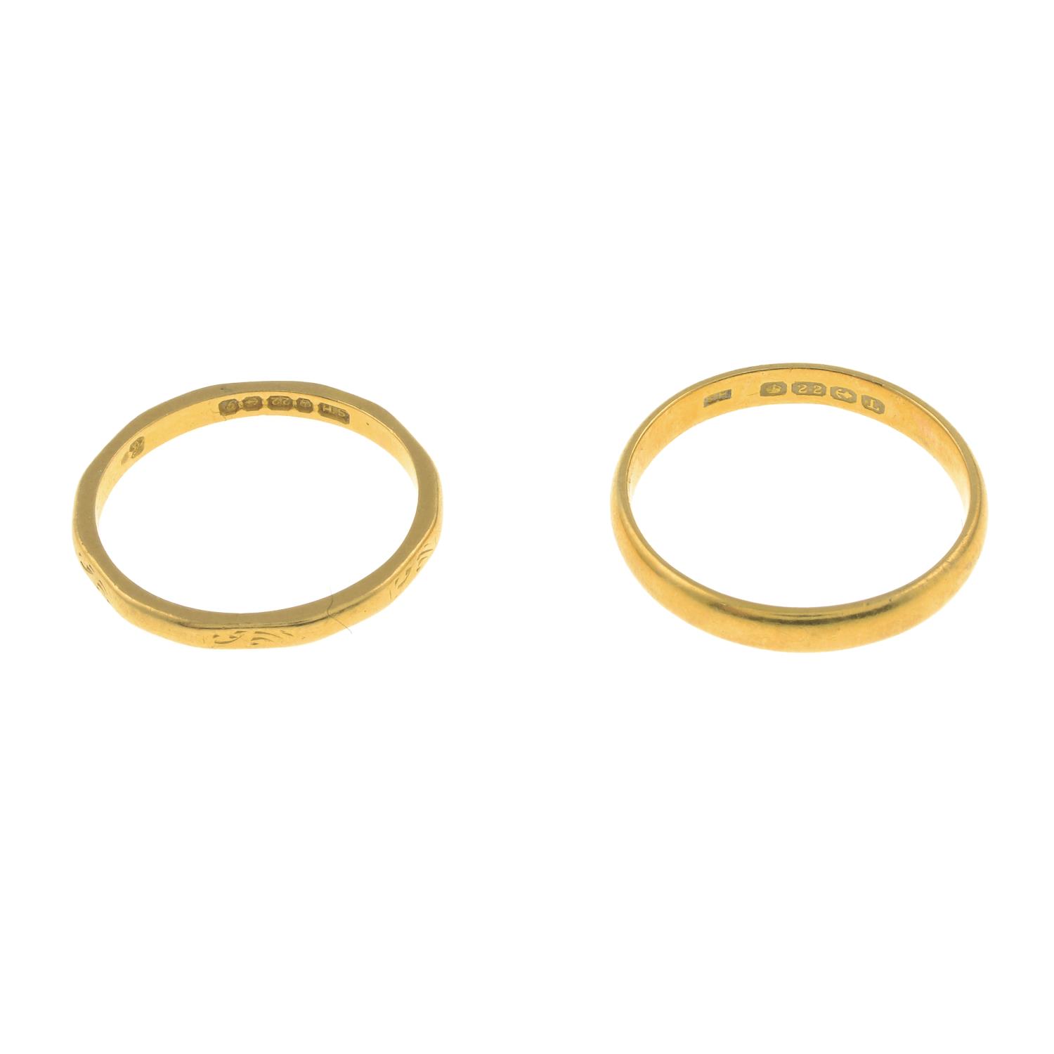 Two 22ct gold band rings.Hallmarks for Birmingham, 1935 and 1956. - Image 2 of 2