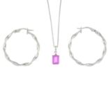 Synthetic pink sapphire and diamond pendant,