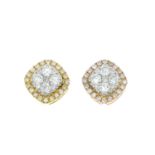 A pair of 18ct gold diamond cluster earrings.Estimated total diamond weight 0.40ct.