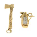 9ct gold axe pendant, hallmarks for 9ct gold, length 4.8cms, 4.3gms.