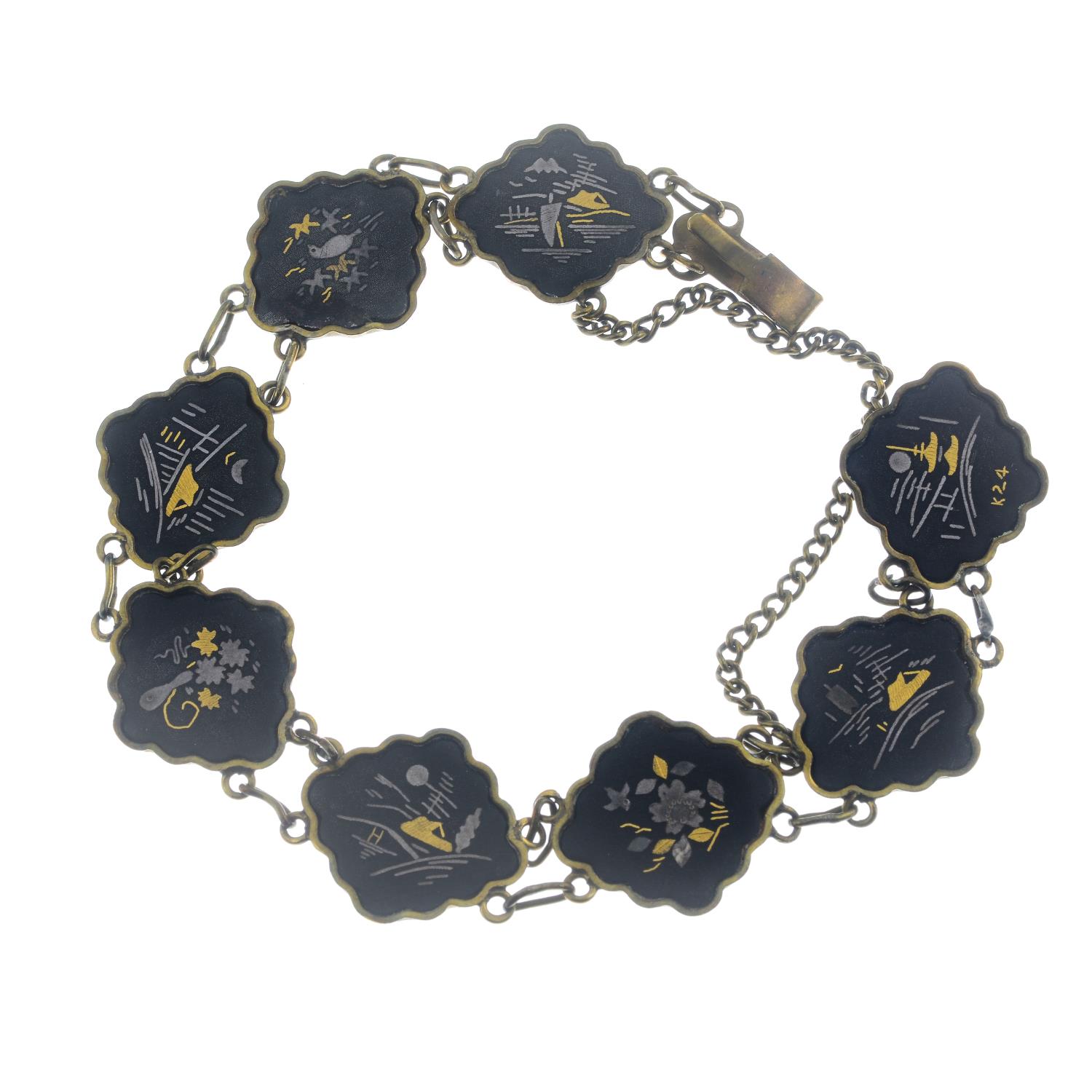 A mid 20th century Shakudo bracelet.Length 15cms. - Image 2 of 3