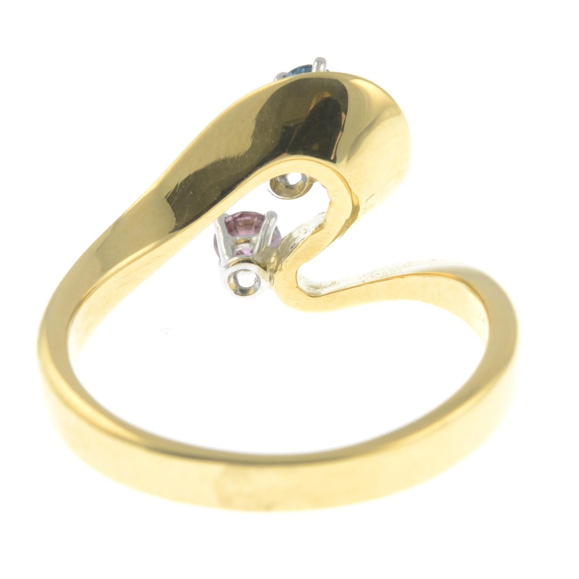 An 18ct gold colour-treated 'pink' and 'blue' diamond ring.Hallmarks for 18ct gold.Ring size K. - Image 2 of 2