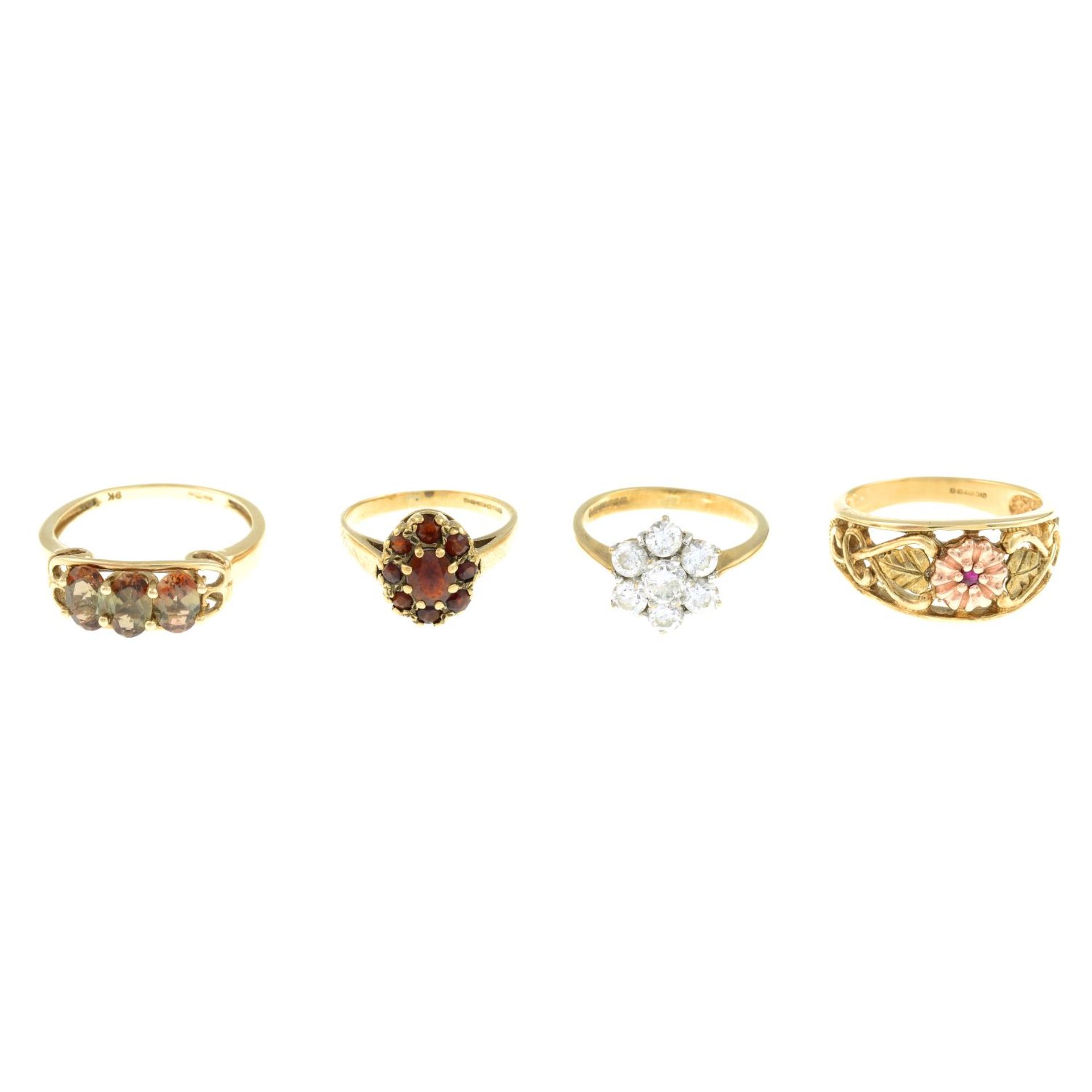 9ct gold ruby floral ring,
