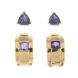 9ct gold amethyst earrings, hallmarks for 9ct gold, length 1.6cms, 4.6gms.