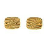 A pair of 9ct gold grooved cufflinks.Import marks for 9ct gold.