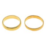 Two mid 20th century 22ct gold band rings.Hallmarks for London, 1961 and Birmingham, 1946.