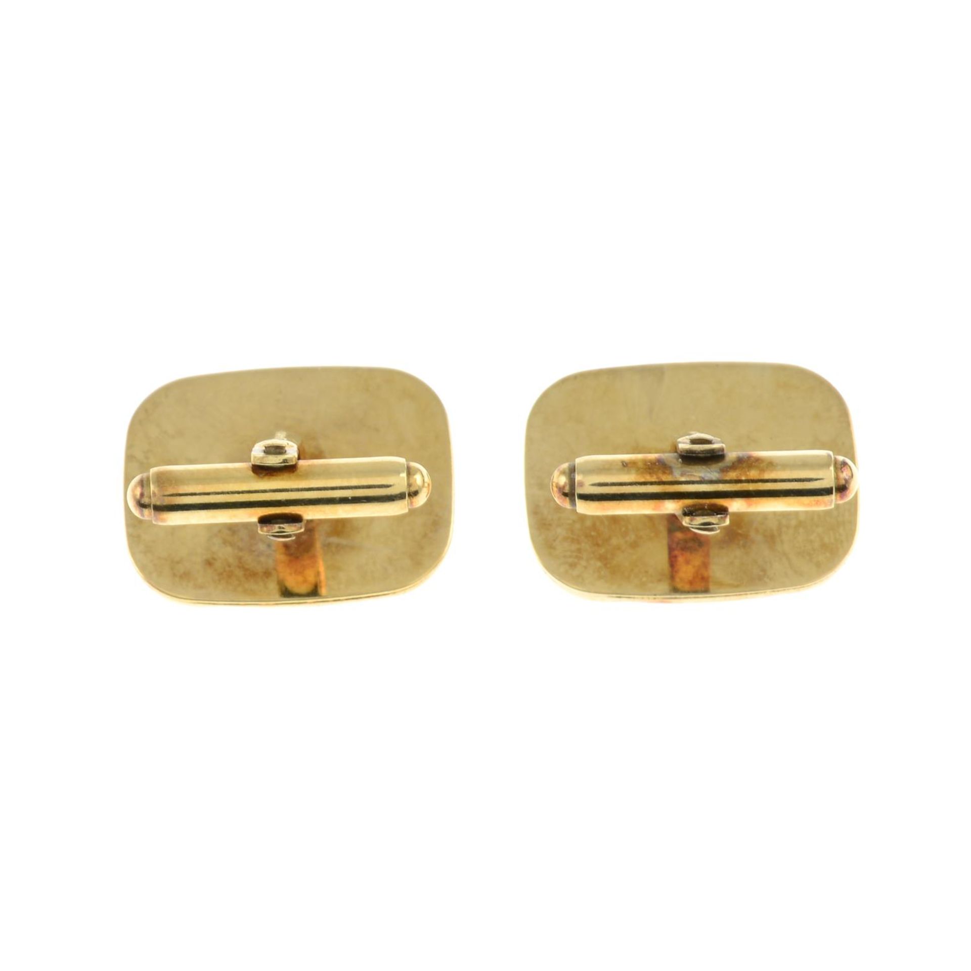 A pair of 9ct gold grooved cufflinks.Import marks for 9ct gold. - Image 2 of 2