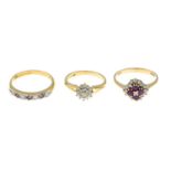 9ct gold ruby and diamond cluster ring,