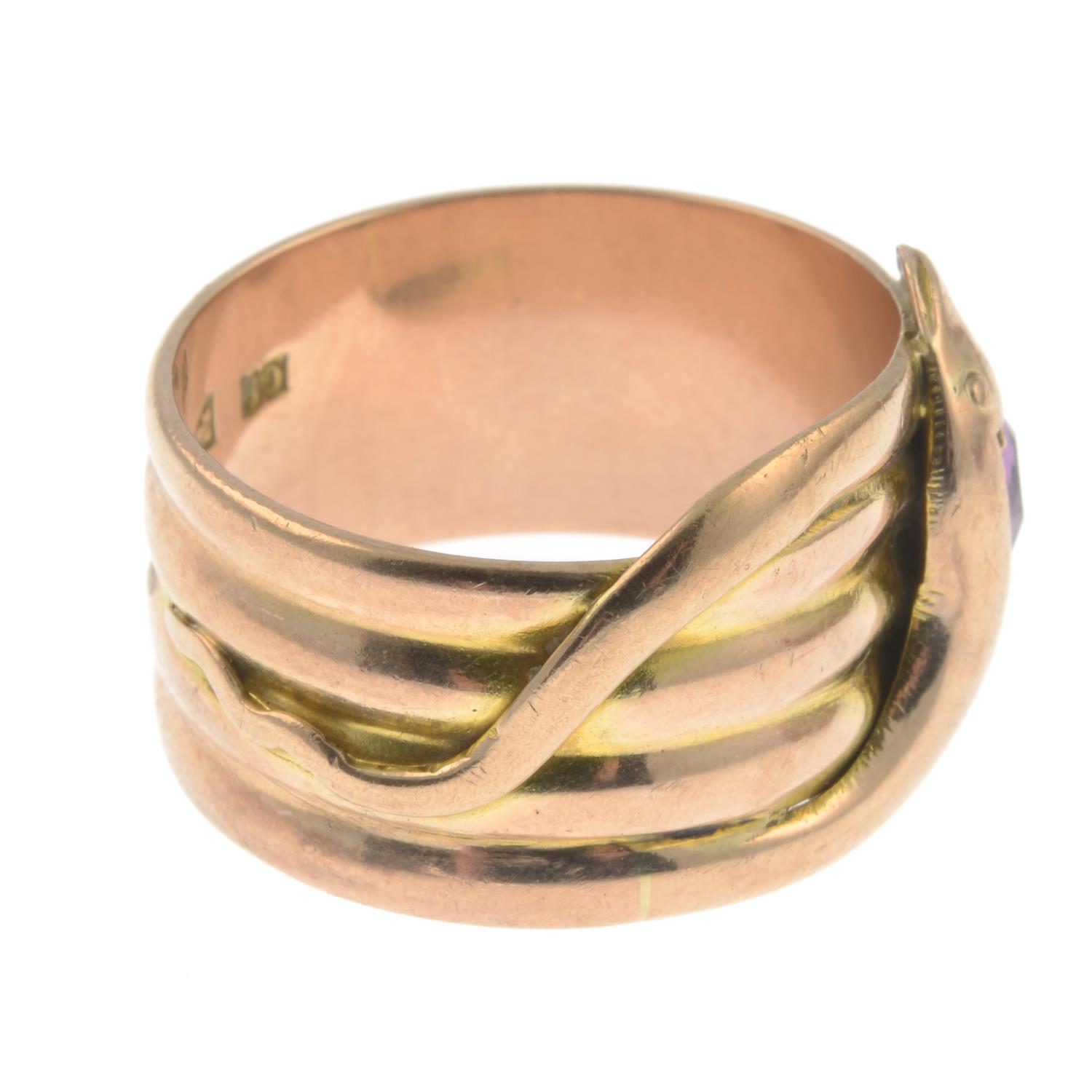 An early 20th century 9ct gold snake ring, - Image 3 of 3