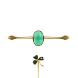 Early 20th century 15ct gold chalcedony scarab brooch,