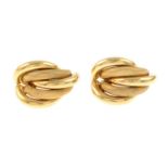 A pair of 9ct gold textured and polished earrings.Hallmarks for 9ct gold, Length 2.2cms.