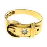 A late Victorian 18ct gold diamond buckle ring.Hallmarks for Birmingham, 1893.Ring size L.