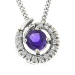 A 9ct gold amethyst and diamond pendant, with 9ct gold chain.Hallmarks for 9ct gold.