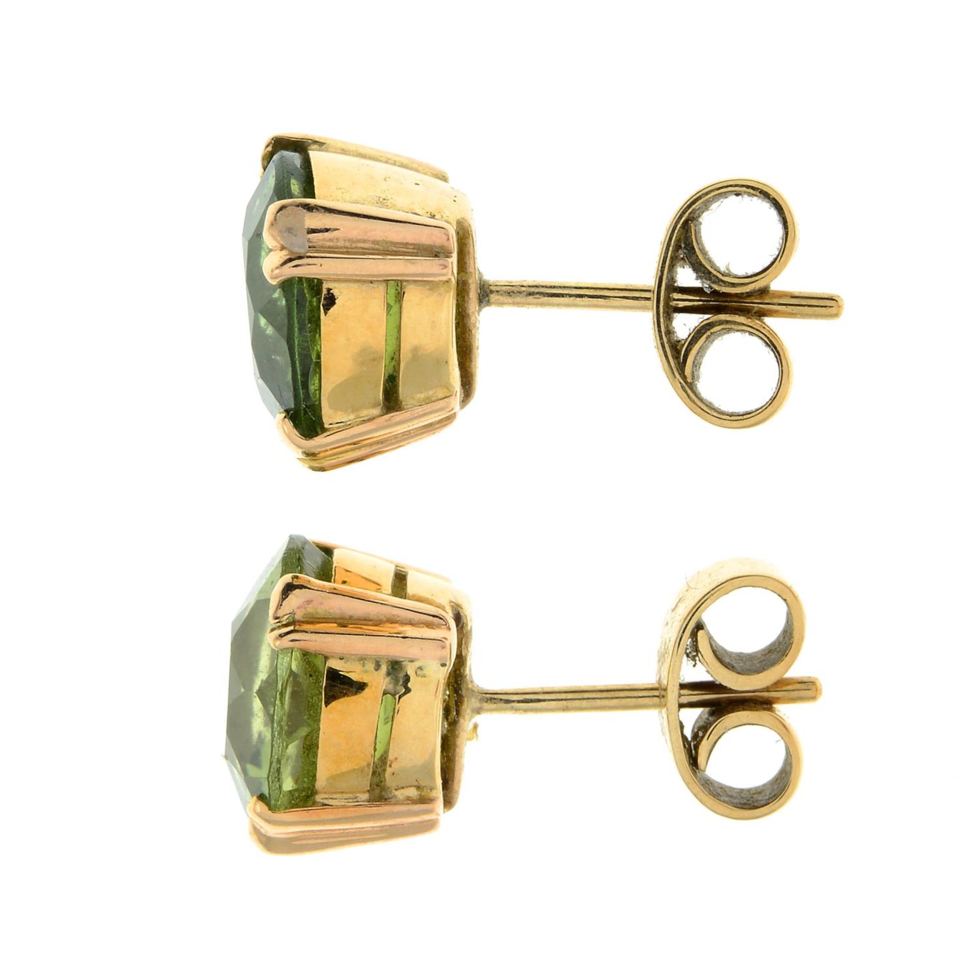 A pair of green tourmaline stud earrings.Length 1cm. - Image 2 of 2