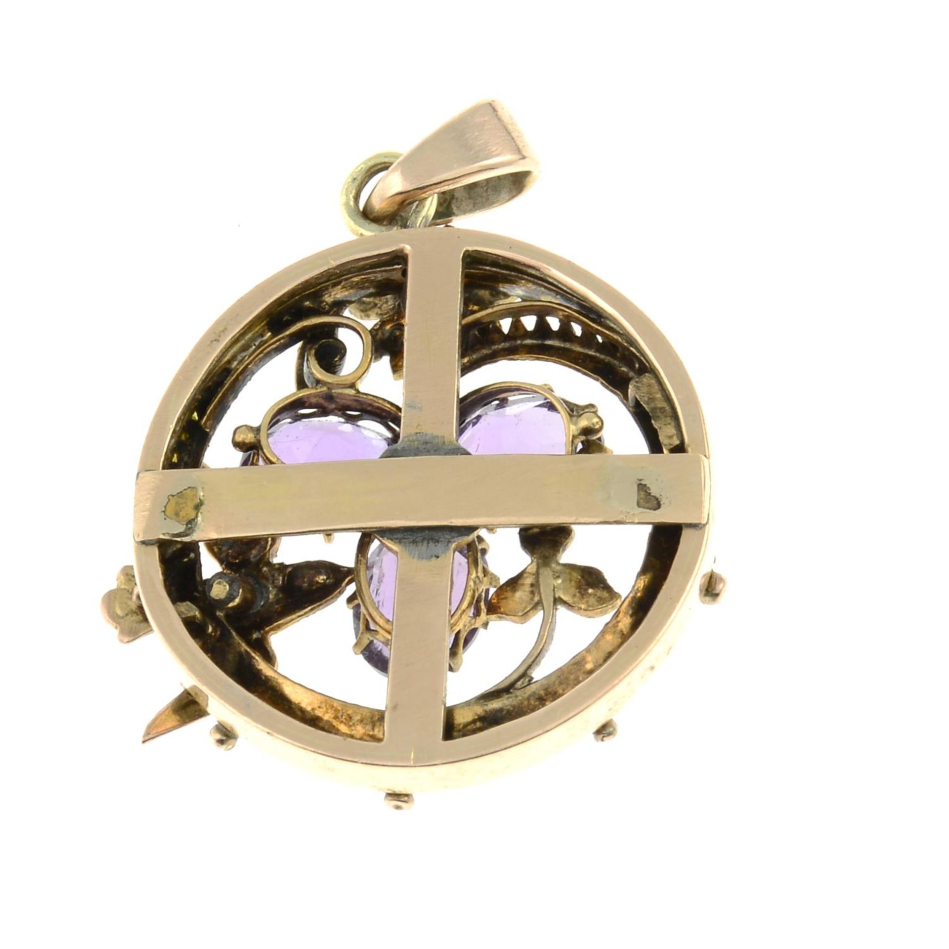 A late 19th century gold amethyst and split pearl pendant, - Image 2 of 2