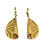 Two pairs of 9ct gold earrings, hallmarks for 9ct gold, lengths 3.8 and 5.1cms, 4.4gms.