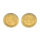 A pair of 9ct gold full sovereign cufflinks.Sovereign dated 1967 and 1968.