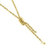 A 9ct gold rope-twist necklace, with a slide pendant.AF.