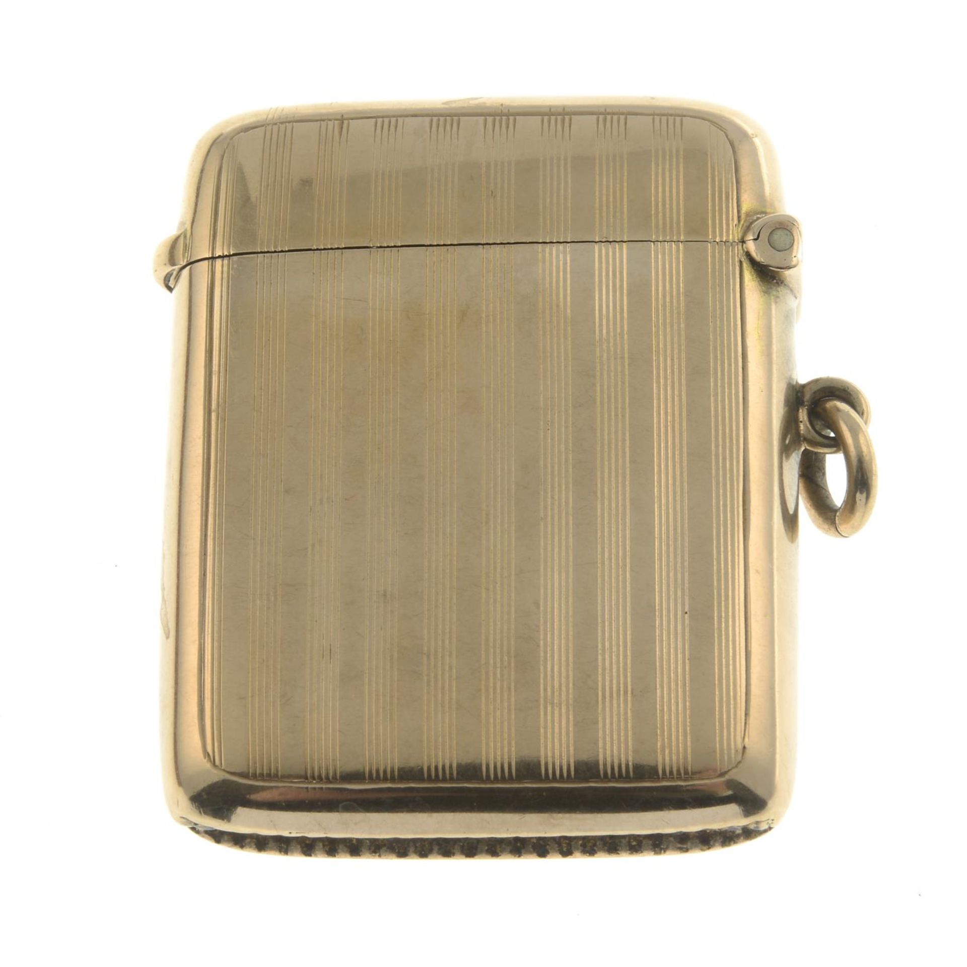 An early 20th century 9ct gold vesta case.Hallmarks for Birmingham, 1919. - Image 2 of 2