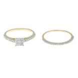 A 9ct diamond ring and a matching 9ct gold diamond half eternity ring.Estimated total diamond