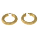 A pair of 9ct gold grooved hoop earrings.Hallmarks for 9ct gold.