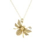 A 9ct gold bee pendant, with trace-link chain.Pendant with import marks for 9ct gold.