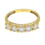 An 18ct gold cubic zirconia five-stone ring.Hallmarks for Birmingham, 2004.Ring size L.