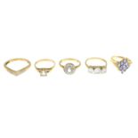 9ct gold iolite cluster ring, hallmarks for 9ct gold, ring size K1/2, 2.8gms.