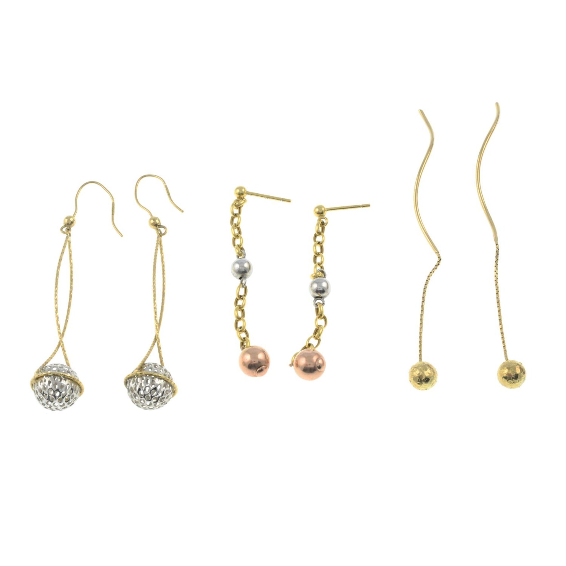 9ct gold bi-colour drop earrings, - Image 2 of 2