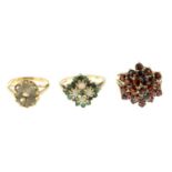 9ct gold emerald and opal cluster ring,