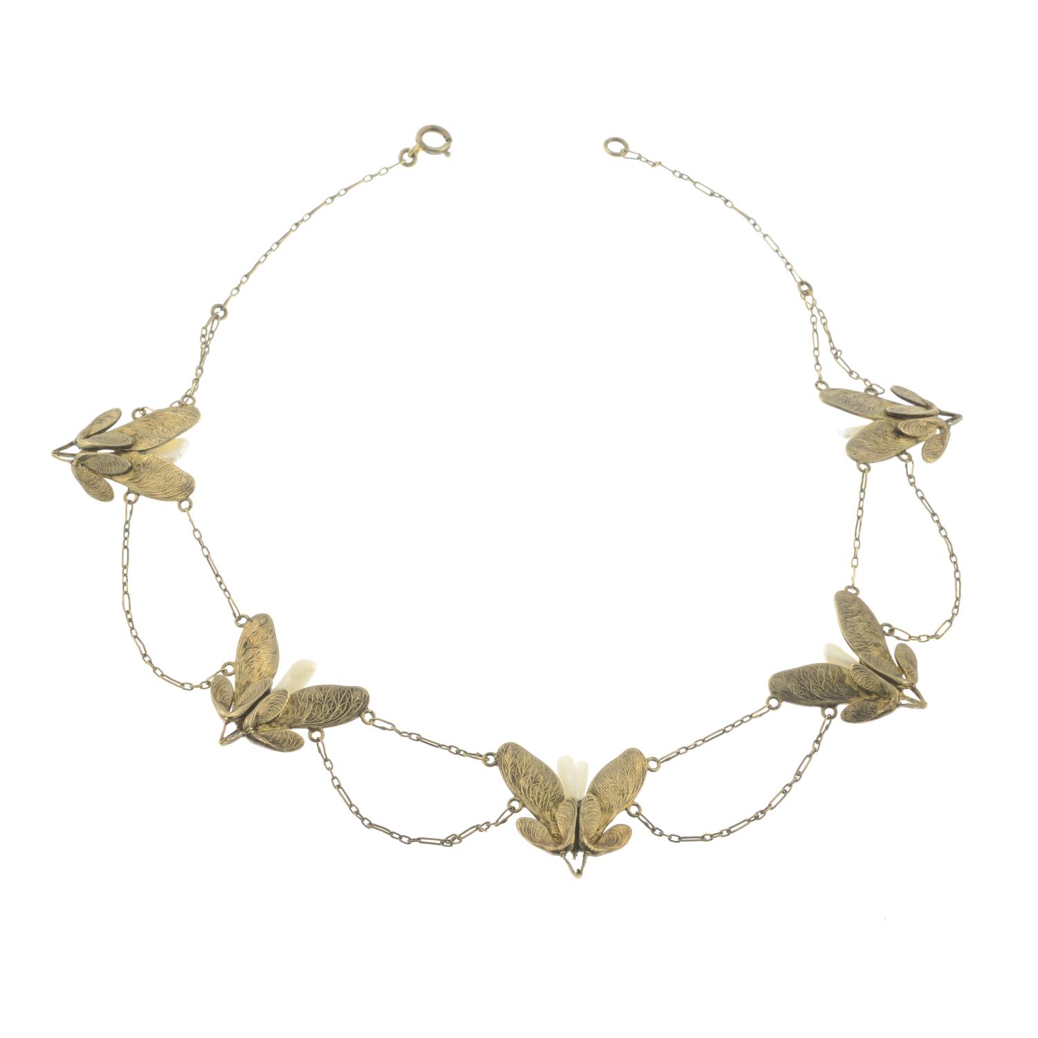 A cultured pearl floral fringe collar.Stamped 925. - Image 2 of 2