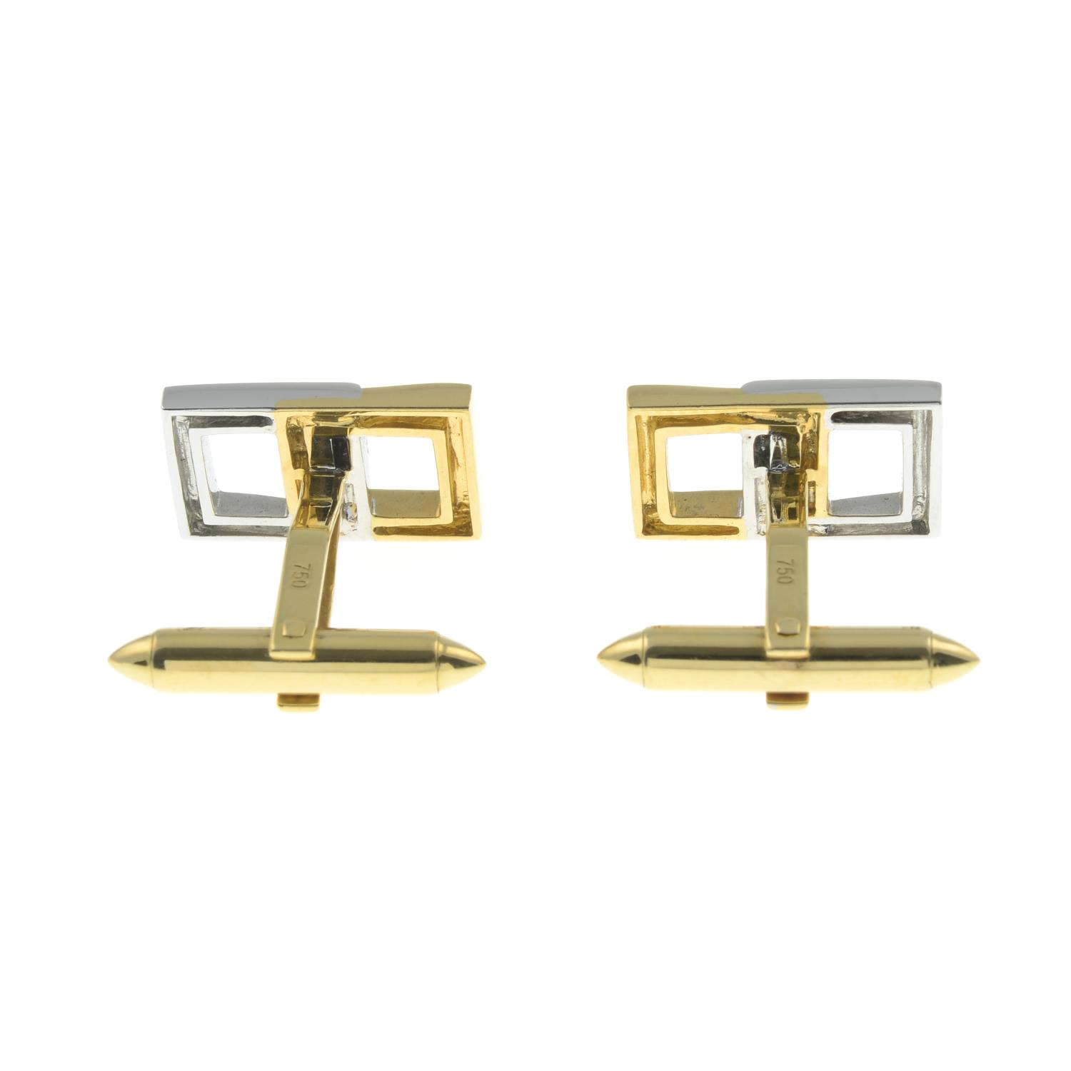 A pair of 18ct gold bi-colour cufflinks, with geometric motif.Hallmarks for 18ct gold. - Image 2 of 2
