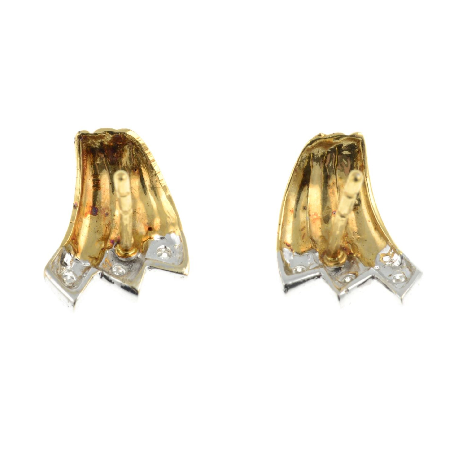 A pair of 18ct gold earrings, with diamond accents.Import marks for 18ct gold. - Image 2 of 2