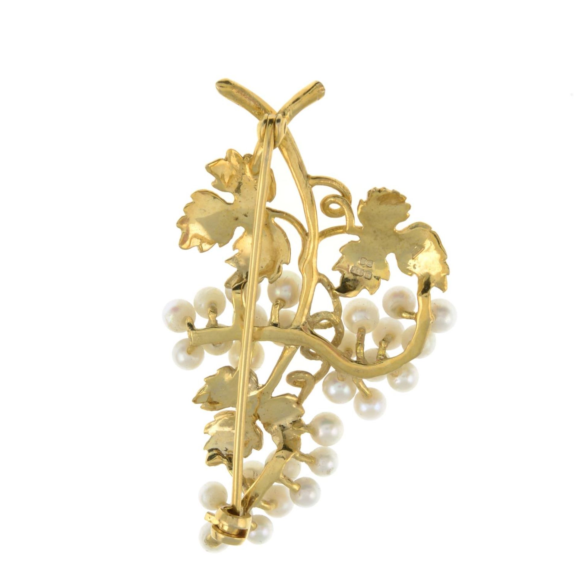 A 9ct gold cultured pearl grape brooch.Hallmarks for 9ct gold. - Image 2 of 2