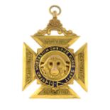 A 1930s 9ct gold and enamel 'Royal Antediluvian Order of Buffaloes' medallion.Hallmarks for