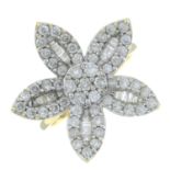 A 9ct gold diamond floral dress ring.Estimated total diamond weight 1.20cts.