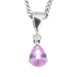 An 18ct gold pink sapphire and diamond pendant, with 18ct gold.Hallmarks for 18ct gold.