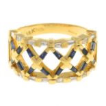 An 18ct gold sapphire and diamond ring.Estimated total diamond weight 0.25ct.