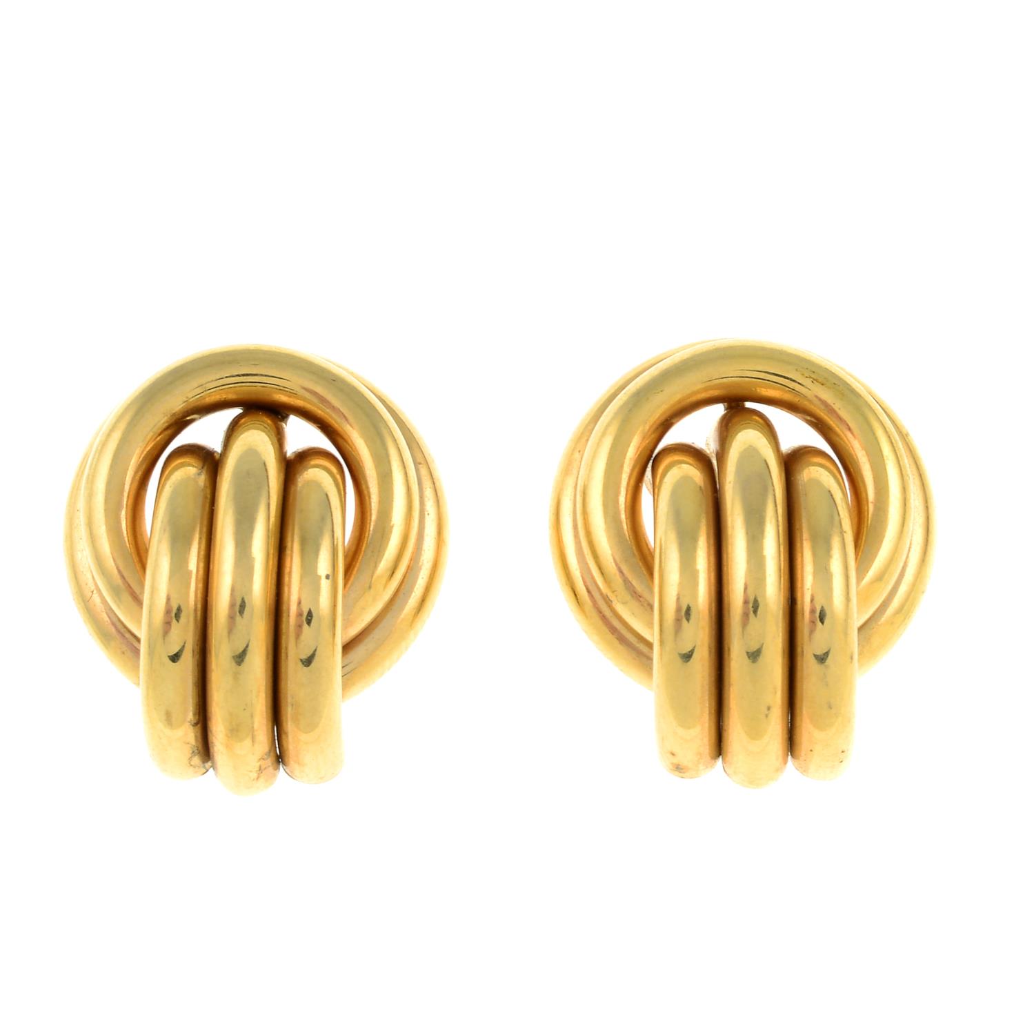 A pair of 9ct gold earrings.Hallmarks for 9ct gold.