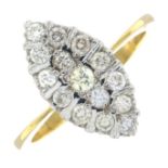 A diamond marquise-shape cluster ring.Estimated total diamond weight 0.30ct.